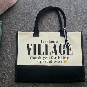 Black and Cream It "Takes A Village Thank You For Being A Part Of Ours" Tote Bag
